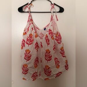 Old Navy White Camisole with Red & Orange Floral Print